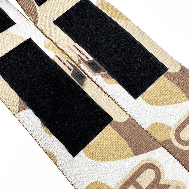 PR Personal Record Elbow Wraps for Weightlifting - Heavy Duty Construction, 25% More Elasticity, Reinforced Stitching, Extra Wide Fastener, Easy to Adjust, (Sand Camo) - Image 4